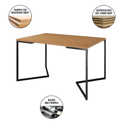 Imagem de Mesa Jantar Industrial Retangular Canela 137x90cm Base V Ferro Preto com 6 Cadeiras Branca Eames Mad
