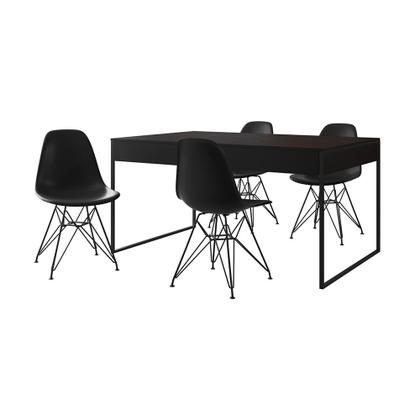 Imagem de Mesa Jantar Industrial Retangular Filadélfia 137x90cm Preta com 4 Cadeiras Pretas Eames Base Ferro P