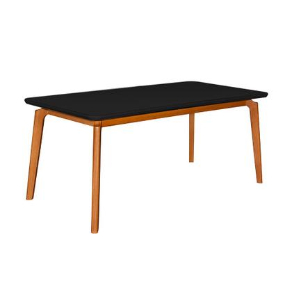 Imagem de Mesa Jantar Jade Retangular 160x90cm Tampo Chanfrado Preto Base Madeira Maciça Mel
