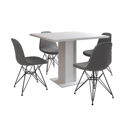 Imagem de Mesa Jantar Londres Quadrada Branca 90cm 4 Cadeiras Estofadas Grafite Eames Ferro Preto