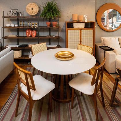 Imagem de Mesa Jantar Maitê Redonda Tampo MDF Vidro Fendi e Base Ripada Amêndoa 135 cm - 69377