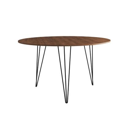Imagem de Mesa Jantar Redonda 110cm Amêndoa Clips 3 Pés com 4 Cadeiras Eames Eiffel Brancas Ferro Preto