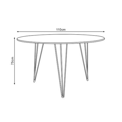 Imagem de Mesa Jantar Redonda 110cm Amêndoa Clips 3 Pés com 4 Poltronas Pretas Eames Eiffel Base Cobre