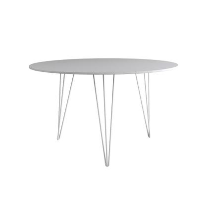 Imagem de Mesa Jantar Redonda 110cm Branca Clips 3 Pés com 5 Cadeiras Eames Eiffel Brancas Ferro Branco