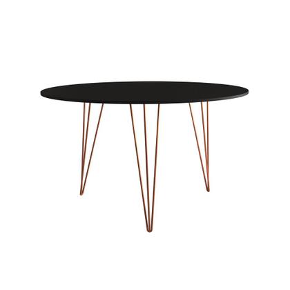 Imagem de Mesa Jantar Redonda 110cm Preta Clips 3 Pés com 4 Cadeiras Eames Eiffel Pretas Base Cobre