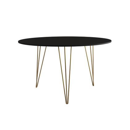 Imagem de Mesa Jantar Redonda 110cm Preta Clips 3 Pés com 5 Cadeiras Eames Eiffel Pretas Base Dourada