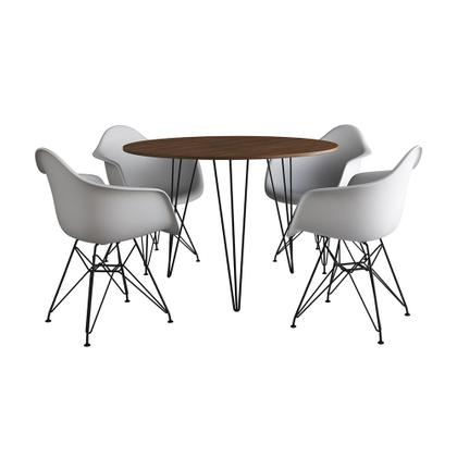 Imagem de Mesa Jantar Redonda 90cm Amêndoa Clips 3 Pés com 4 Poltronas Eiffel Eames Daw Brancas Ferro Preto