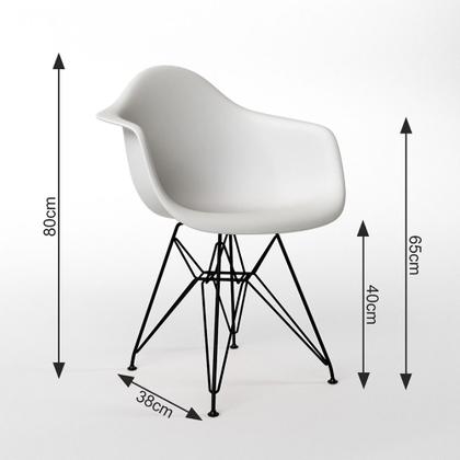 Imagem de Mesa Jantar Redonda 90cm Preta Clips 3 Pés com 4 Poltronas Eiffel Eames Daw Brancas Ferro Preto