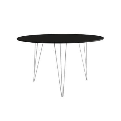 Imagem de Mesa Jantar Redonda 90cm Preta Clips 3 Pés com 4 Poltronas Eiffel Eames Daw Pretas Ferro Branco
