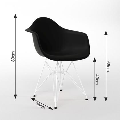 Imagem de Mesa Jantar Redonda 90cm Preta Clips 3 Pés com 4 Poltronas Eiffel Eames Daw Pretas Ferro Branco