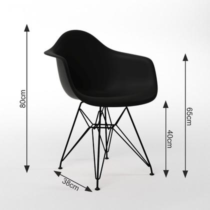 Imagem de Mesa Jantar Redonda 90cm Preta Clips 3 Pés com 4 Poltronas Eiffel Eames Daw Pretas Ferro Preto