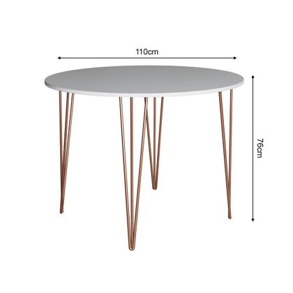 Imagem de Mesa Jantar Redonda Branca Elen 110cm Hairpin com 4 Cadeiras Katrina Cobre