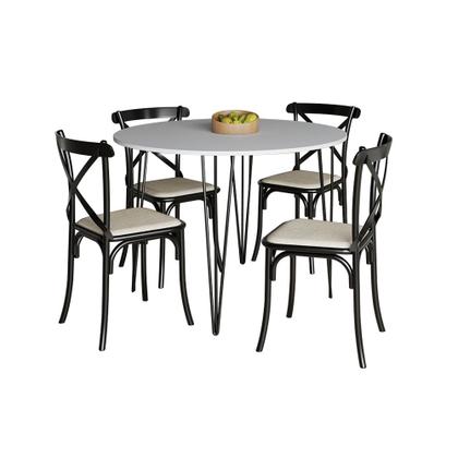 Imagem de Mesa Jantar Redonda Branca Elen 110cm Hairpin com 4 Cadeiras Katrina Preta