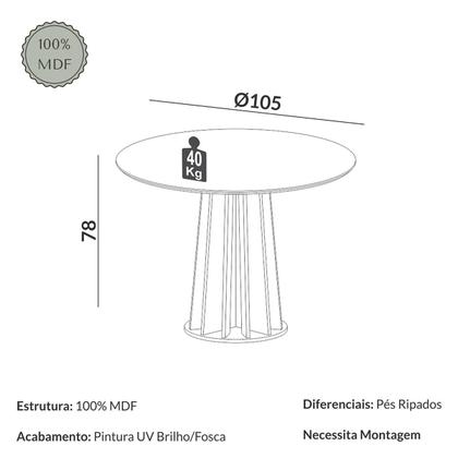 Imagem de Mesa Jantar Redonda com 4 Cadeiras Estofadas 105cm MDF