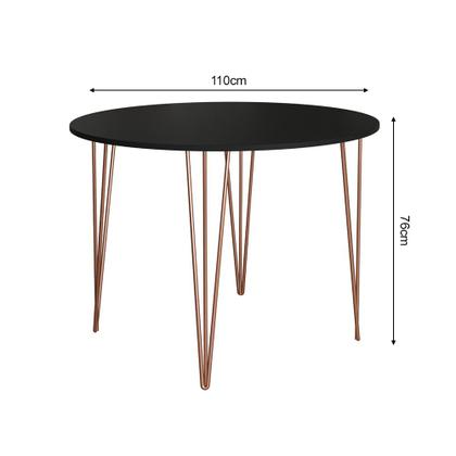 Imagem de Mesa Jantar Redonda Preta Elen 110cm Hairpin com 4 Cadeiras Katrina Cobre
