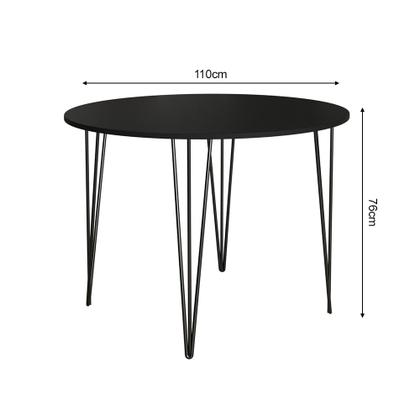 Imagem de Mesa Jantar Redonda Preta Elen 110cm Hairpin com 4 Cadeiras Katrina Preta