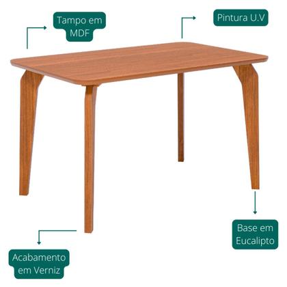 Imagem de Mesa Jantar Retangular 1,30 Papaia Sem Vidro Madeira/Cinamomo