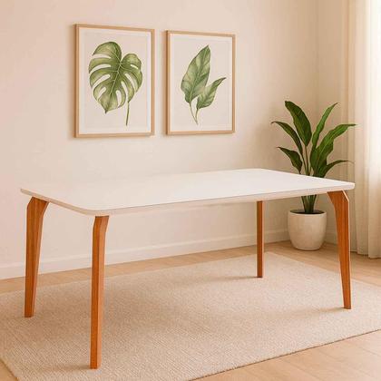 Imagem de Mesa Jantar Retangular 1,60 Papaia Com Vidro Madeira/Off White