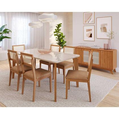 Imagem de Mesa Jantar Retangular 1,60 Papaia Com Vidro Madeira/Off White