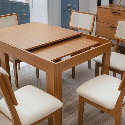 Imagem de Mesa Jantar Retangular Extensível e 4 Cadeiras Estofadas MDF