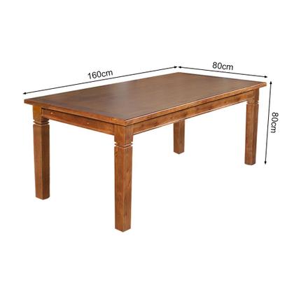Imagem de Mesa Jantar Retangular Madeira Maciça Aurora 160x80 com 6 Cadeiras Paris Base Alumínio - Castanho