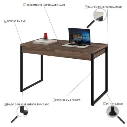 Imagem de Mesa Kuadra Office 120X60X75cm C/02 Gavetas