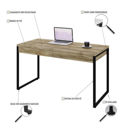 Imagem de Mesa Kuadra Office 135X60X75cm C/02 Gavetas