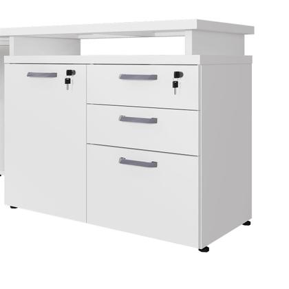 Imagem de Mesa L Escritório 1,5m Pé Metal Armário 3 Gavetas 1 Porta F5