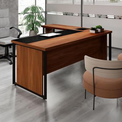 Imagem de Mesa L Executiva 2,00m c/ Cx de Tomadas Gaveteiro 3 Gav. F5