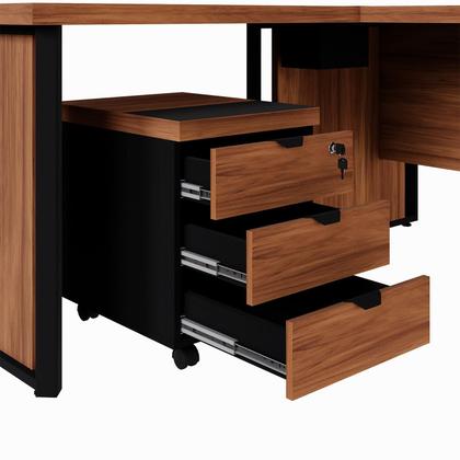 Imagem de Mesa L Executiva 2,00m c/ Cx de Tomadas Gaveteiro 3 Gav. F5