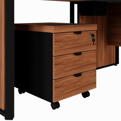 Imagem de Mesa L Executiva 2,00m c/ Cx de Tomadas Gaveteiro 3 Gav. F5