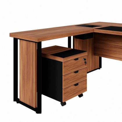 Imagem de Mesa L Executiva 2,00m c/ Cx de Tomadas Gaveteiro 3 Gav. F5