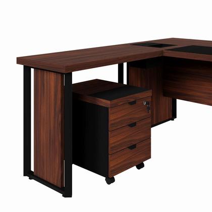 Imagem de Mesa L Executiva 2,00m c/ Cx de Tomadas Gaveteiro 3 Gav. F5