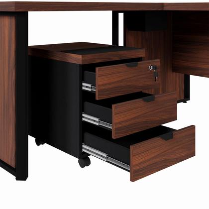 Imagem de Mesa L Executiva 2,00m c/ Cx de Tomadas Gaveteiro 3 Gav. F5