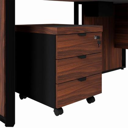 Imagem de Mesa L Executiva 2,00m c/ Cx de Tomadas Gaveteiro 3 Gav. F5