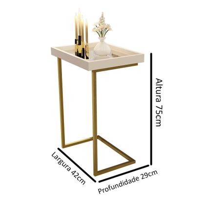 Imagem de Mesa Lateral Apoio Para Sofá Com Espelho JB 4774 - Pérola com Dourado - Lojas RPM