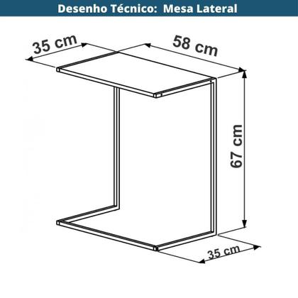 Imagem de Mesa Lateral Apoio Sofá p/ Notebook Artesano 58 cm (Larg) MDP Hanover (Mel) Base Aço Carbono Preto