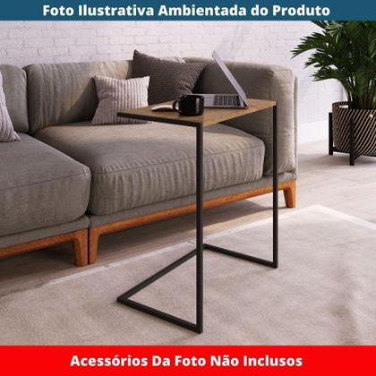Imagem de Mesa Lateral Apoio Sofá p/ Notebook Artesano 58 cm (Larg) MDP Hanover (Mel) Base Aço Carbono Preto