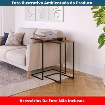 Imagem de Mesa Lateral Apoio Sofá p/ Notebook Artesano 58 cm (Larg) MDP Hanover (Mel) Base Aço Carbono Preto