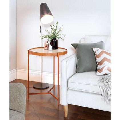 Imagem de Mesa Lateral Aqua Grande com Vidro Off White Cobre - Imcal