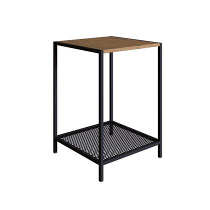 Imagem de Mesa Lateral Auxiliar Industrial Retrô Quadrada 1 Prateleira Madeira/Aço York