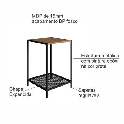 Imagem de Mesa Lateral Auxiliar Industrial Retrô Quadrada 1 Prateleira Madeira/Aço York