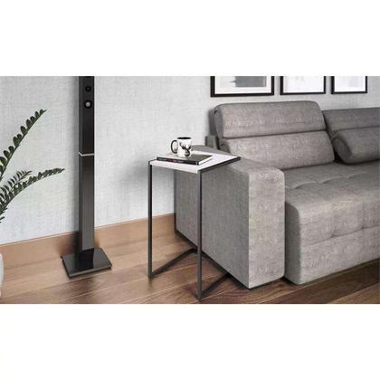 Imagem de Mesa Lateral Branca Apoio Sala Ferro e MDf