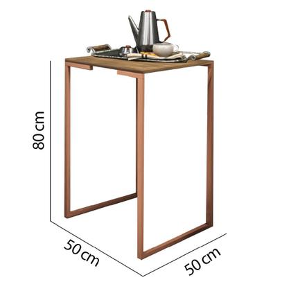 Imagem de Mesa Lateral Canto Aparador Buffet Stan Industrial Ferro Bronze Tampo Castanho - Ahazzo Móveis