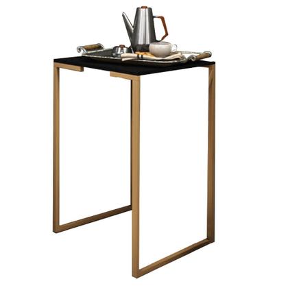 Imagem de Mesa Lateral Canto Aparador Buffet Stan Industrial Ferro Dourado Tampo Preto - Ahz Móveis