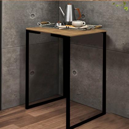 Imagem de Mesa Lateral Canto Aparador Buffet Stan Industrial Ferro Preto Tampo Nogal - Ahz Móveis