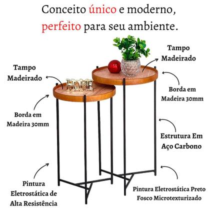 Imagem de Mesa Lateral Canto Redonda Pequena Conjunto Apoio Sofá Ambiente Casa Sala Estar