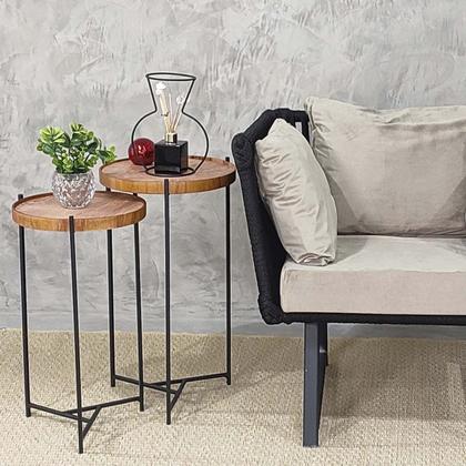 Imagem de Mesa Lateral Canto Redonda Pequena Conjunto Apoio Sofá Ambiente Casa Sala Estar