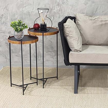 Imagem de Mesa Lateral Canto Redonda Pequena Conjunto Apoio Sofá Ambiente Casa Sala Estar