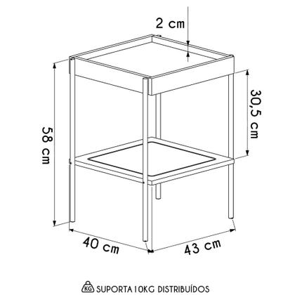 Imagem de Mesa Lateral Com Prateleira Pé Metal Arlo A10 Nero/Dourado - Mpozenato